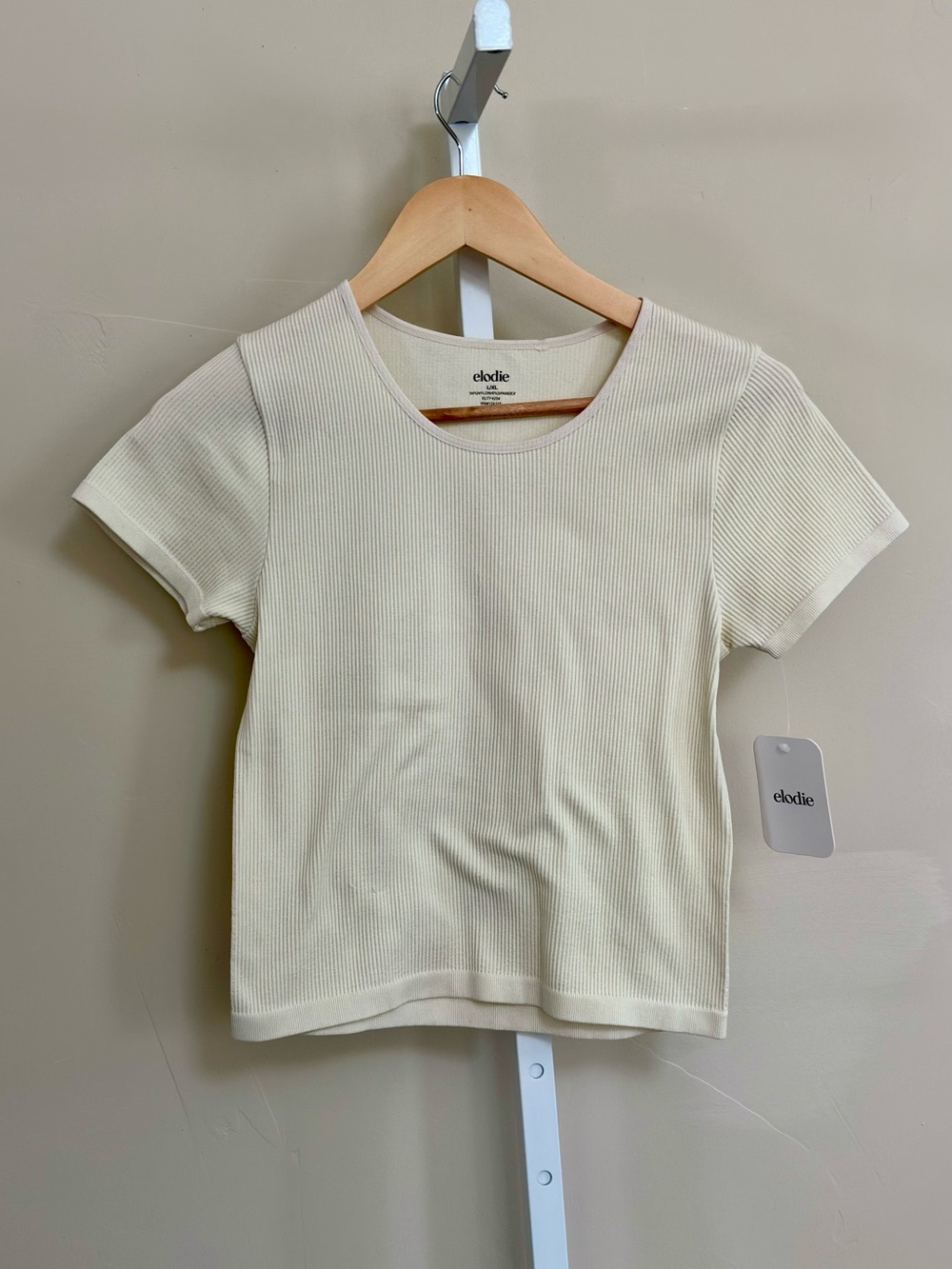 NWT Elodie Ivory Ribbed Seamless Baby Tee L/XL Minimalist Stretch Top